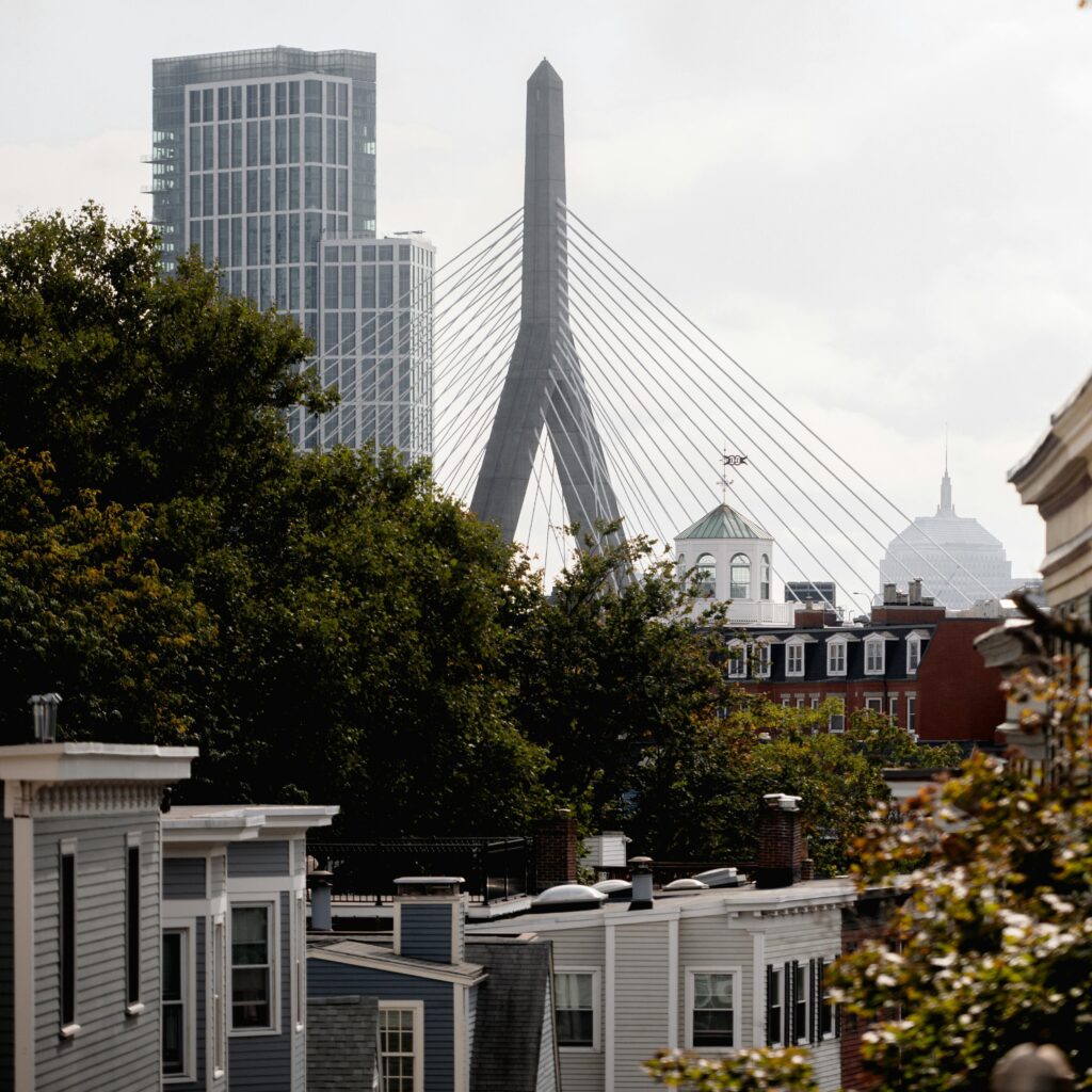 Charlestown homes and the Zakim Bridge in Boston